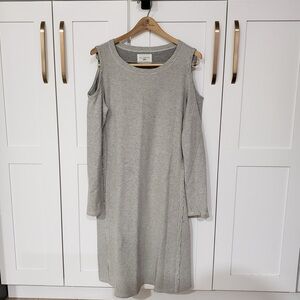 Sol Angeles Sweater Dress Womens M Light Gray Cold Shoulder Long Sleeve USA Made